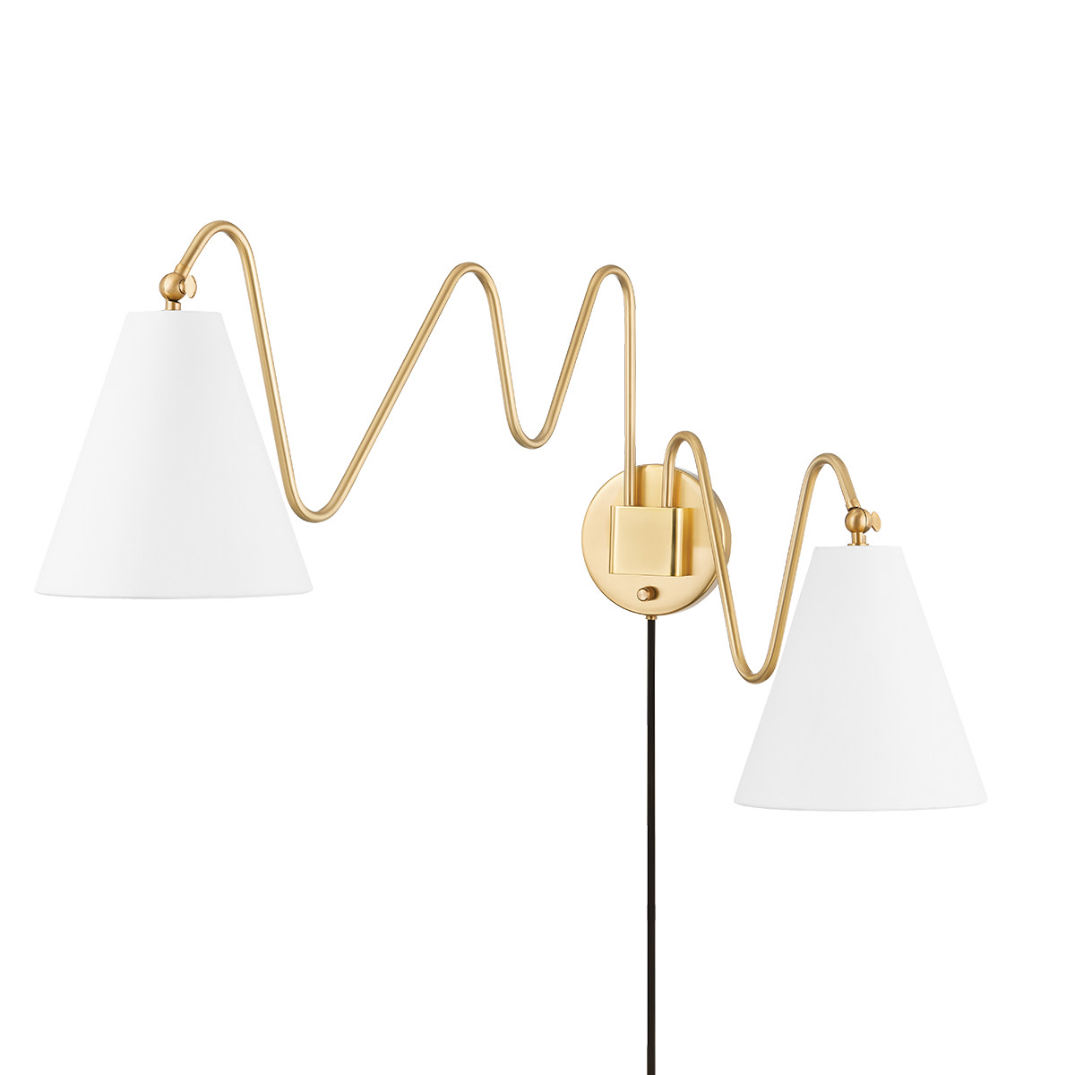 Photos - Chandelier / Lamp Onda Mitzi HL699102  2 Light 20" Tall Hardwired or Plug-In Wall Sconce Aged Brass Indoor Lighting Wall Sconces HL699102-AGB 