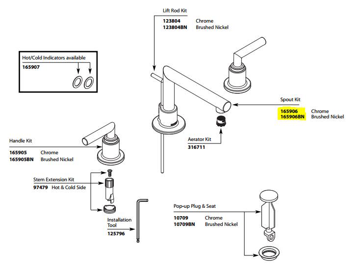 Moen 165906 Replacement Spout Kit Only from the Arris Collection Chrome Faucet Accessories and Parts Bathroom Sink Faucet Parts Spouts