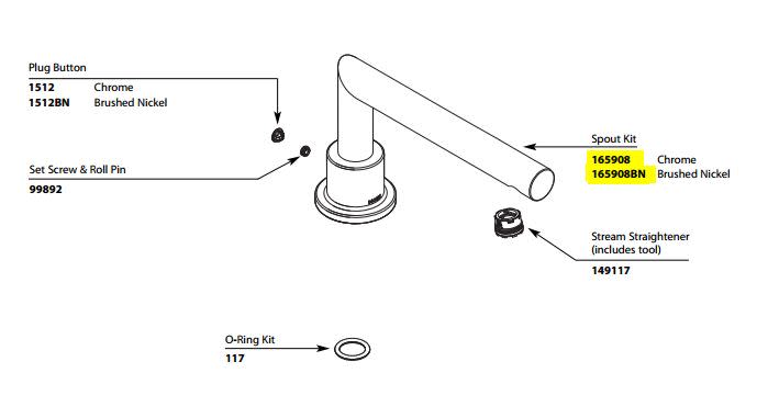 Moen 165908 Replacement Spout Kit Only from the Arris Collection Chrome Faucet Accessories and Parts Bathroom Sink Faucet Parts Spouts