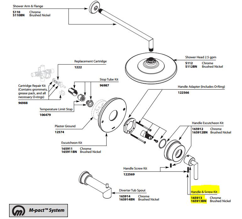Moen 165913 Replacement Handle Kit for Pressure Balance Valve Trim from the Arris Collection Brushed Nickel Bath and Shower Parts Shower Trim Parts