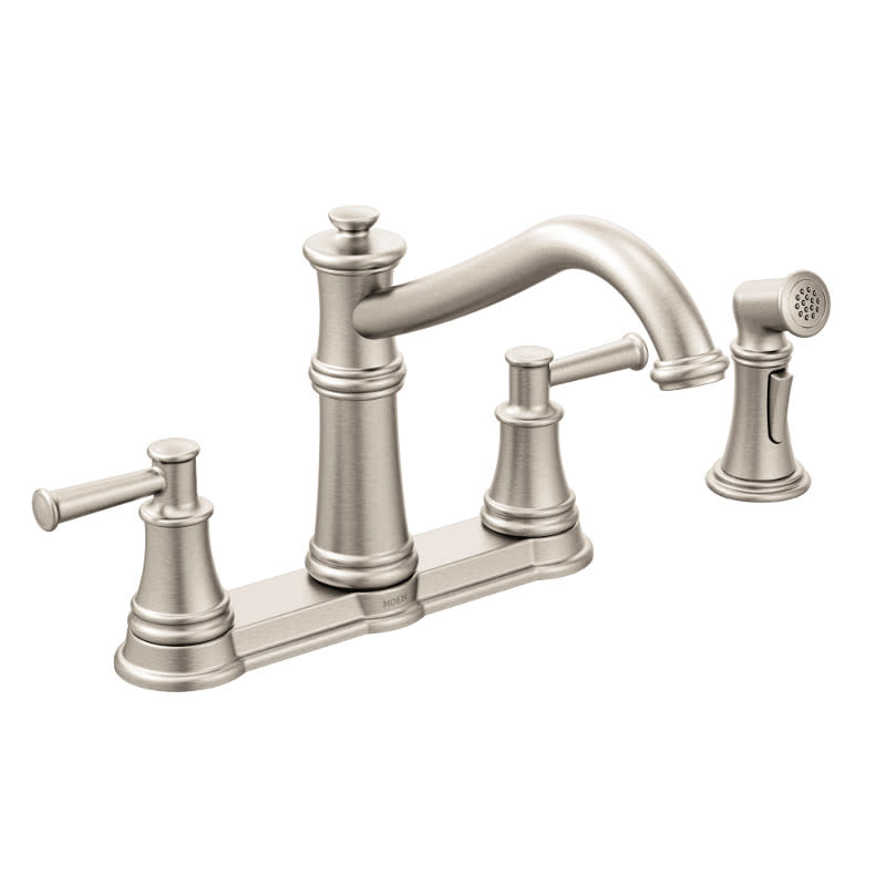 Photos - Tap Moen 7255 Belfield 1.5 GPM High-Arc Double Handle Kitchen Faucet with Side Spray Spot Resist Stainless Faucet Kitchen Double 