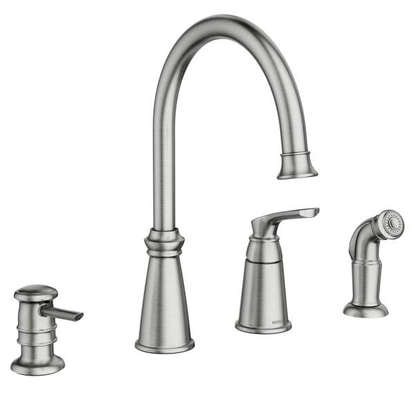Photos - Tap Moen 87044 Whitmore Single Handle High Arch Kitchen Faucet With Side Spray and Soap Dispenser Spot Resist Stainless Faucet K 