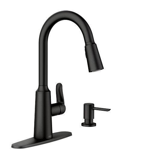 Moen 87028 Edwyn 1.5 GPM Pull-Down Kitchen Faucet - Includes Soap Dispenser Matte Black Faucet Kitchen Single Handle