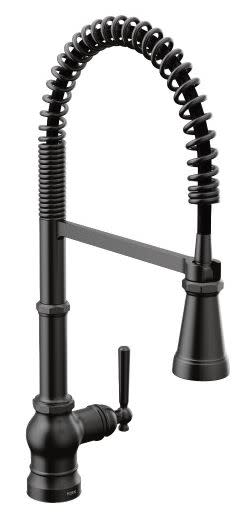 Moen S72103 Paterson 1.5 GPM Single Hole Pre-Rinse Pull Down Kitchen Faucet with Power Boost Matte Black Faucet Kitchen Single Handle