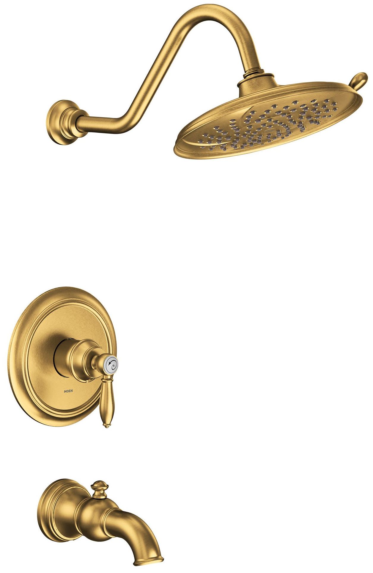 Moen UTS232104EP Weymouth Tub and Shower Trim Package with 1.75 GPM Multi Function Shower Head Brushed Gold Showers Tub and Shower Pressure Balanced