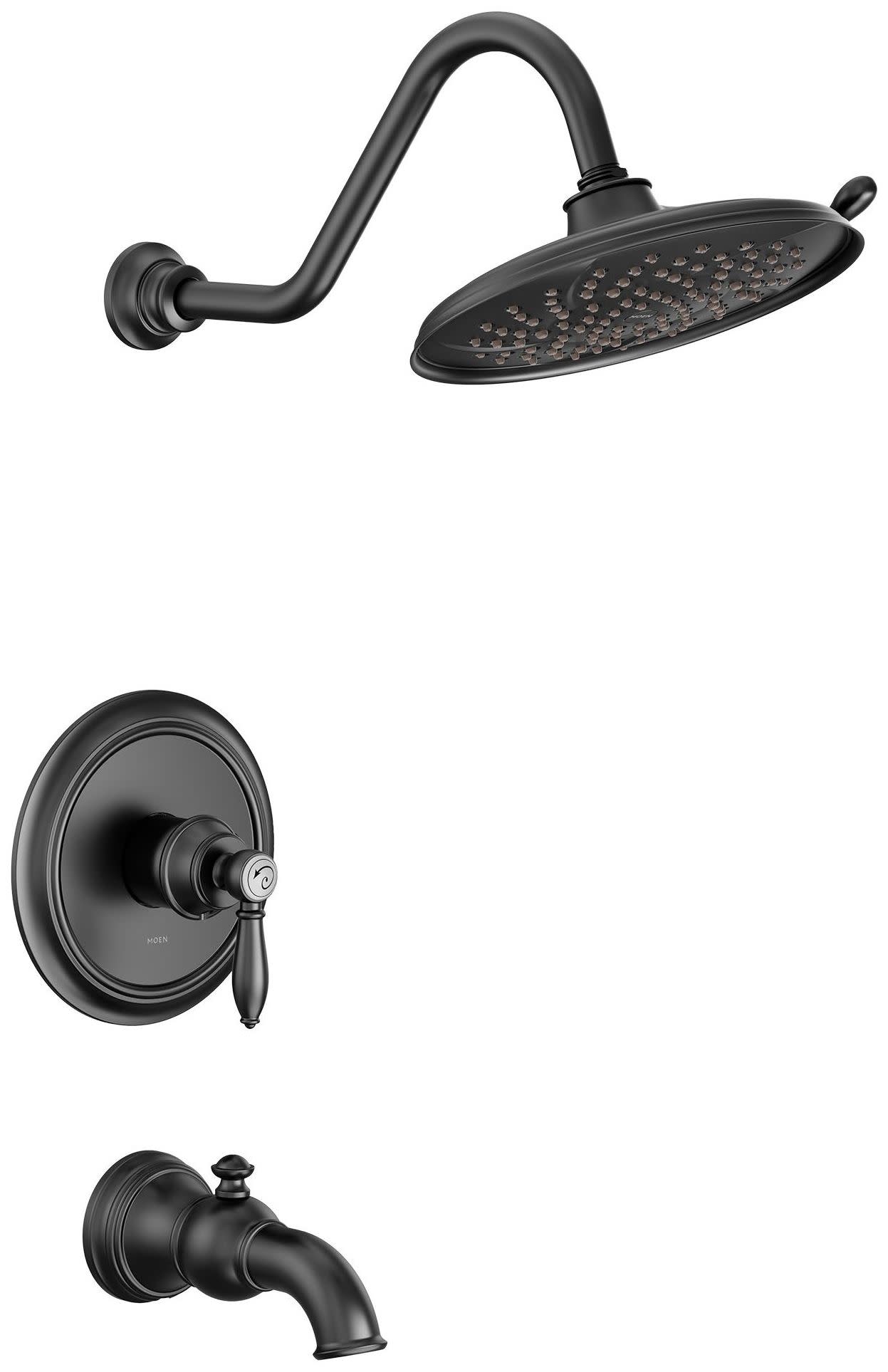 Moen UTS232104EP Weymouth Tub and Shower Trim Package with 1.75 GPM Multi Function Shower Head Matte Black Showers Tub and Shower Pressure Balanced