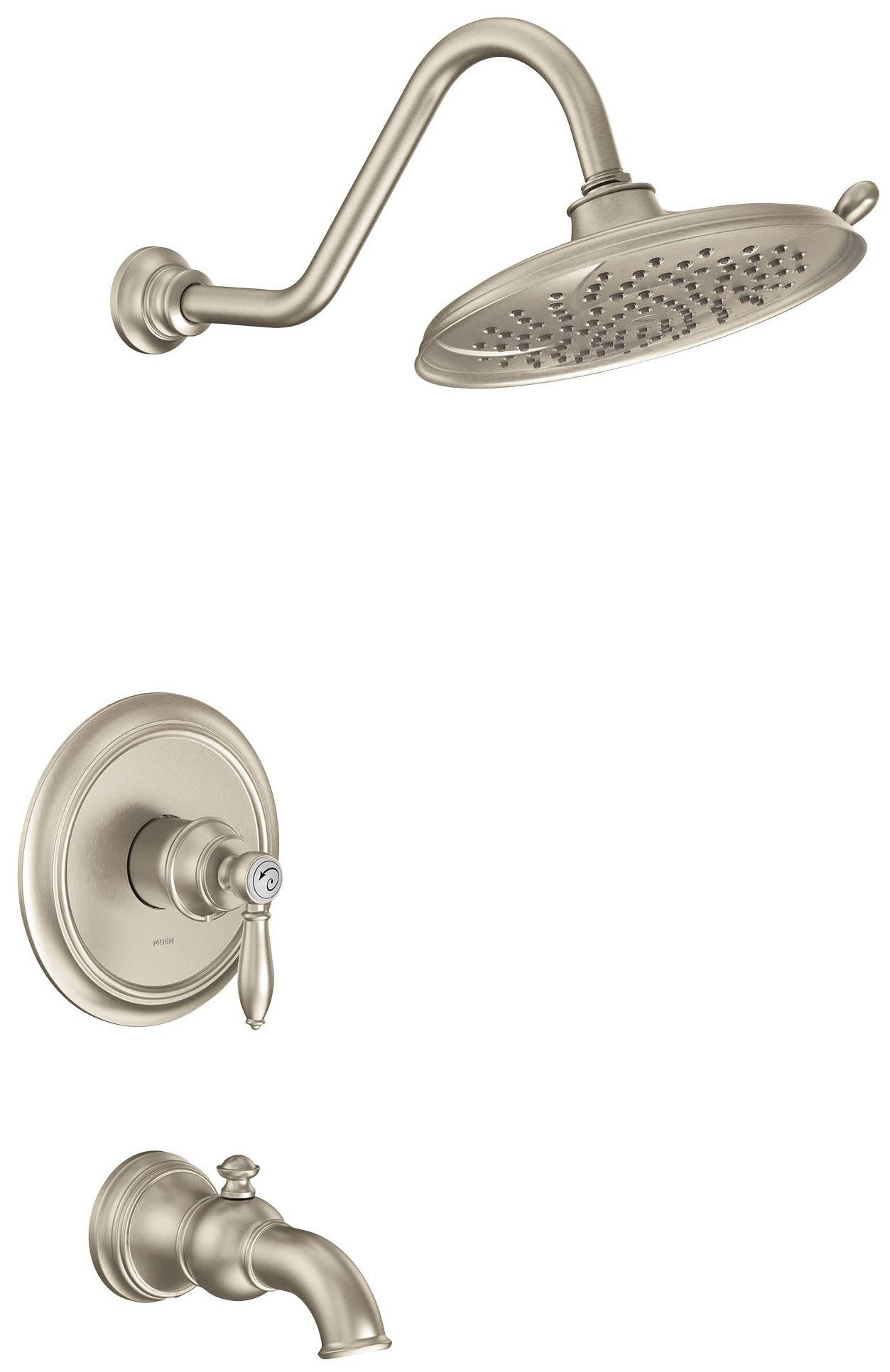Moen UTS232104EP Weymouth Tub and Shower Trim Package with 1.75 GPM Multi Function Shower Head Brushed Nickel Showers Tub and Shower Pressure Balanced