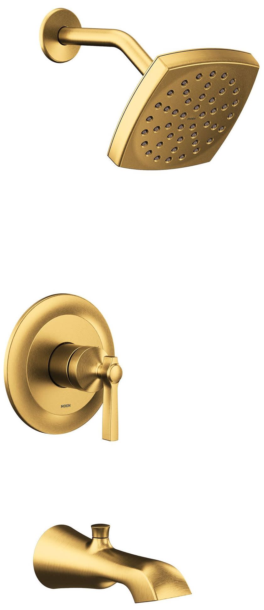 Moen UTS2913EP Flara Tub and Shower Trim Package with 1.75 GPM Single Function Shower Head Brushed Gold Showers Tub and Shower Pressure Balanced