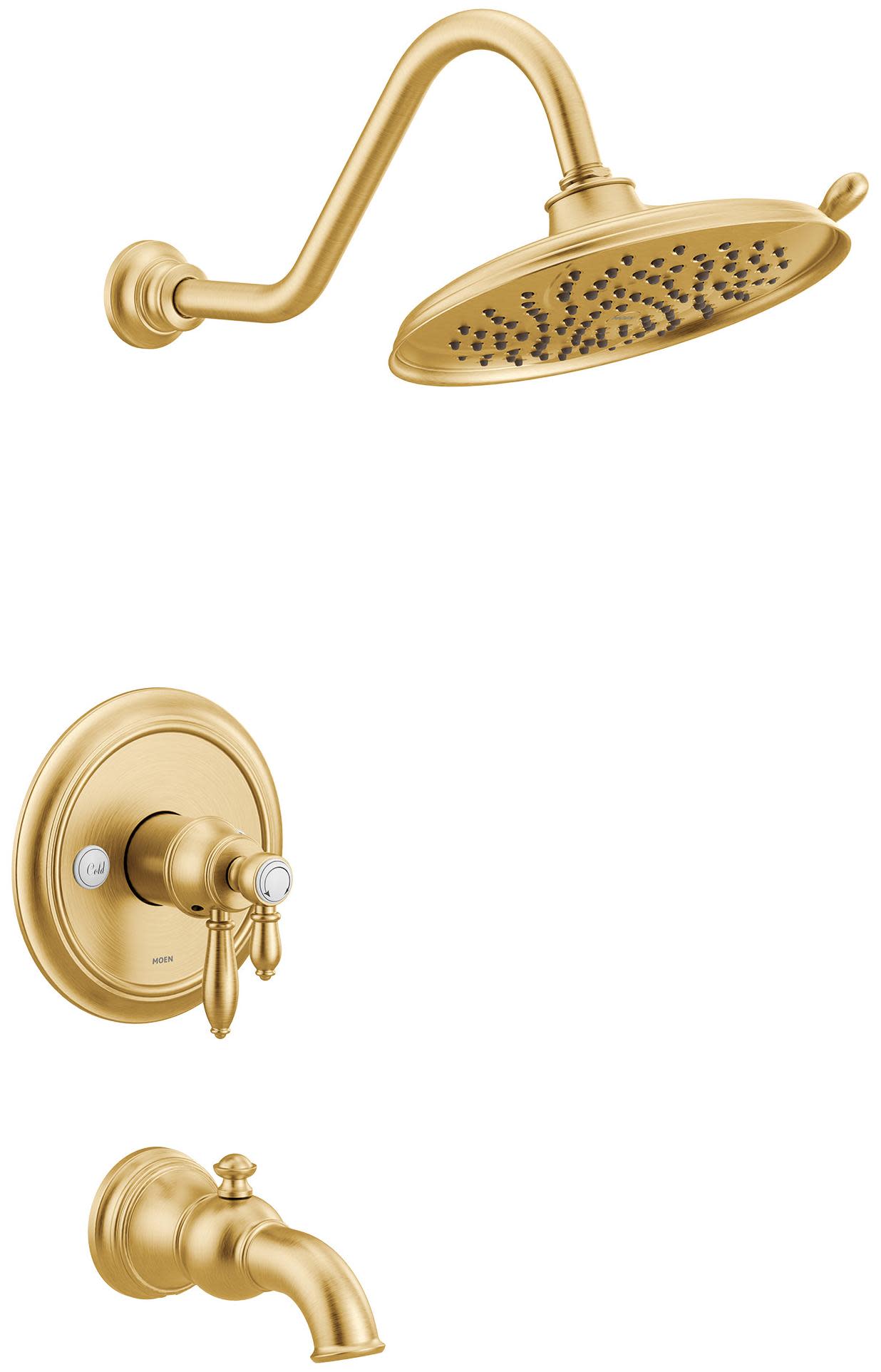 Moen UTS43103EP Weymouth M-CORE 4-Series Tub and Shower Trim Package with 1.75 GPM Multi Function Shower Head Brushed Gold Showers Tub and Shower