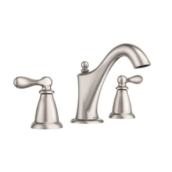 Moen WS84440 Caldwell Widespread Bathroom Faucet - Includes Pop-Up Drain Assembly Spot Resist Brushed Nickel Faucet Bathroom Sink Faucets Double