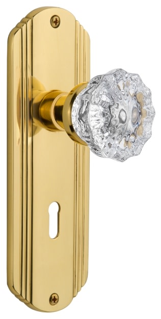 Photos - Door Handle CRYSTAL Nostalgic Warehouse  Solid Brass Passage Knobset with Deco Rose - Polished Brass - 701121 701121 