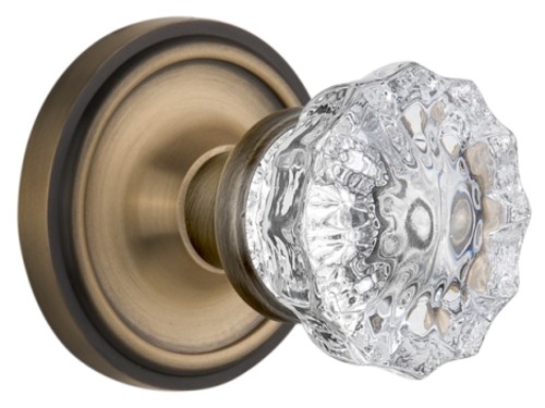 Photos - Door Lock Vintage Nostalgic Warehouse CLACRYMRT214KH  Crystal Knob with Solid Brass  Skeleton Key Retrofit Entry Handleset Trim 