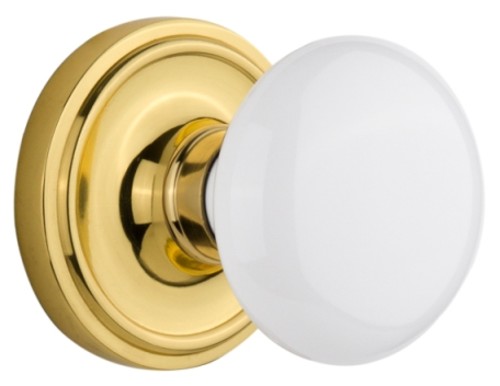Photos - Door Handle SOLID Nostalgic Warehouse White Porcelain  Brass Dummy Knobset with Classic Rose - Polished Brass - 702193 702193 