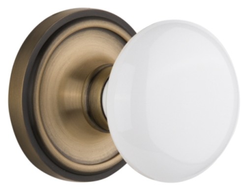 Photos - Door Handle SOLID Nostalgic Warehouse White Porcelain  Brass Passage Knobset with Classic Rose - Antique Brass - 702219 702219 
