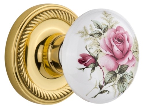 Photos - Door Lock Rose Nostalgic Warehouse ROPROSMRT214KH  Porcelain Solid Brass Vintage Skeleton Key Retrofit Entry Handleset Trim with Rope R 