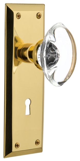 Photos - Door Lock Clear Nostalgic Warehouse NYKOCCMRT214KH Oval  Crystal Solid Brass Vintage Skeleton Key Retrofit Entry Handleset Trim with Ne 