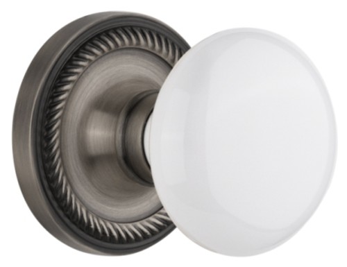 Photos - Door Handle SOLID Nostalgic Warehouse White Porcelain  Brass Passage Knobset with Rope Rose - Antique Pewter - 704720 704720 