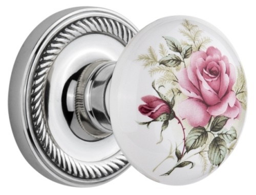 Photos - Door Lock Rose Nostalgic Warehouse ROPROSMRT214KH Porcelain Solid Brass Vintage Skeleton Key Retrofit Entry Handleset Trim with Rope R