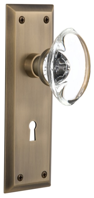 Photos - Door Lock Clear Nostalgic Warehouse NYKOCCMRT214KH Oval  Crystal Solid Brass Vintage Skeleton Key Retrofit Entry Handleset Trim with Ne 