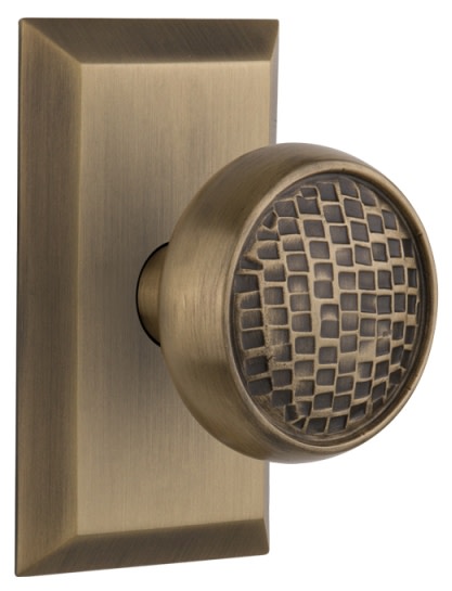 Photos - Door Handle Craftsman Nostalgic Warehouse  Solid Brass Privacy Knobset with Studio Rose - Antique Brass - 715222 715222 