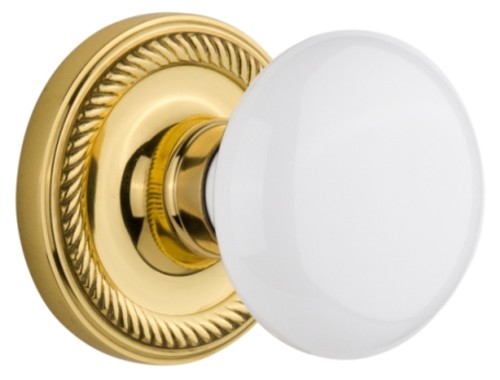 Photos - Door Handle SOLID Nostalgic Warehouse White Porcelain  Brass Single Dummy Knob with Rope Rose - Unlacquered Brass - 716894 716894 
