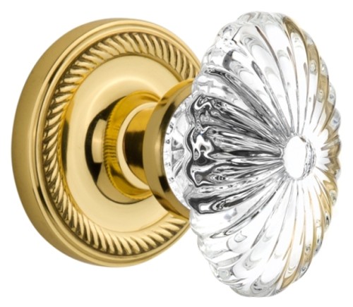 Photos - Door Lock CRYSTAL Nostalgic Warehouse ROPOFCMRT214KH Oval Fluted  Solid Brass Vintage Skeleton Key Retrofit Entry Handleset Trim with R 