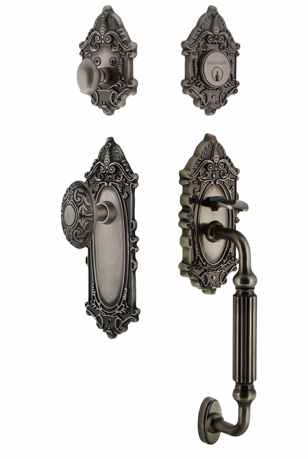 Photos - Interior Door SOLID Nostalgic Warehouse VICVICESET238FG Victorian  Brass Sectional Single Cylinder Keyed Entry Handle Set with F Handle and 