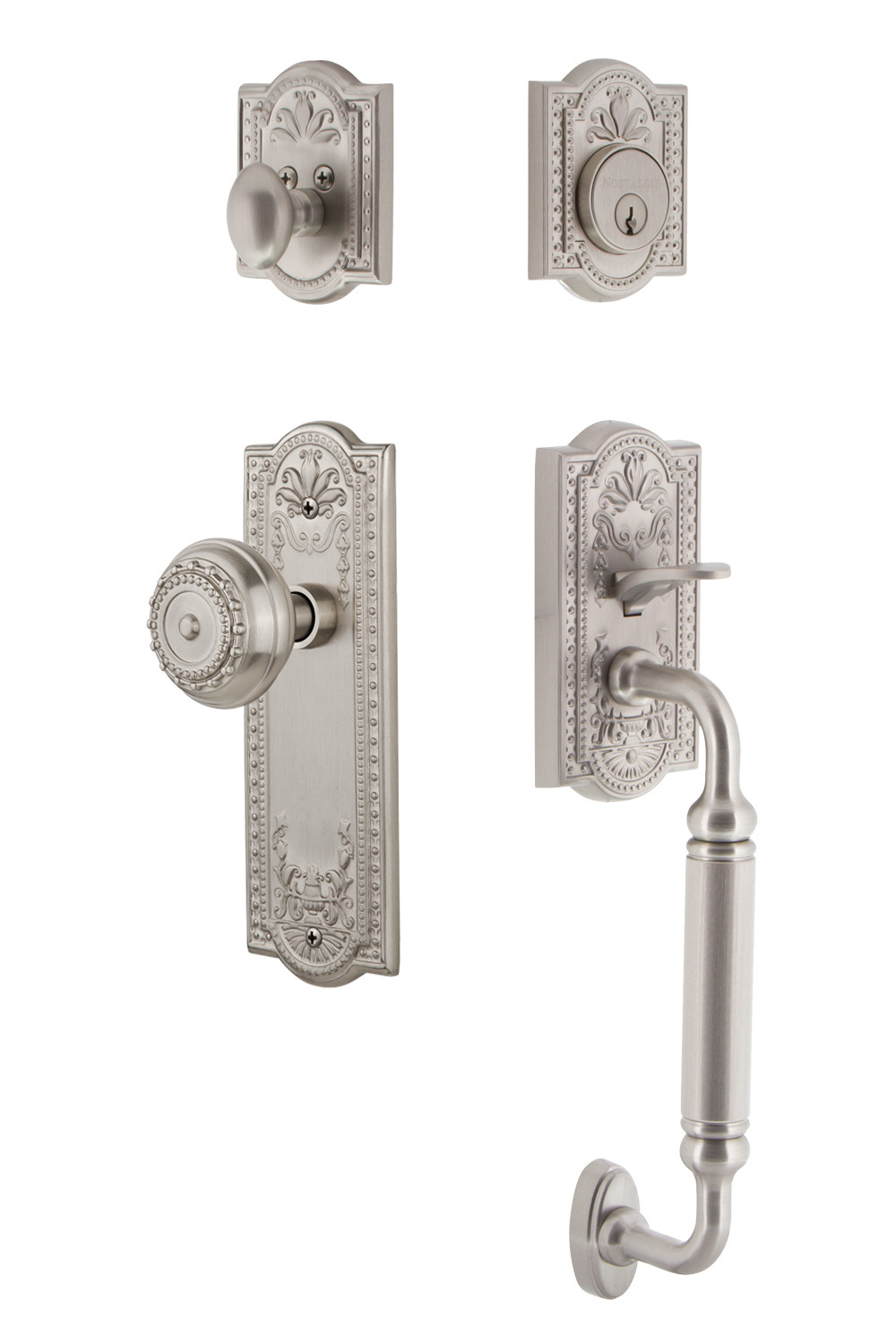 Photos - Interior Door SOLID Nostalgic Warehouse MEAMEAESET238CG Meadows  Brass Sectional Single Cylinder Keyed Entry Handle Set with C Handle and 2 