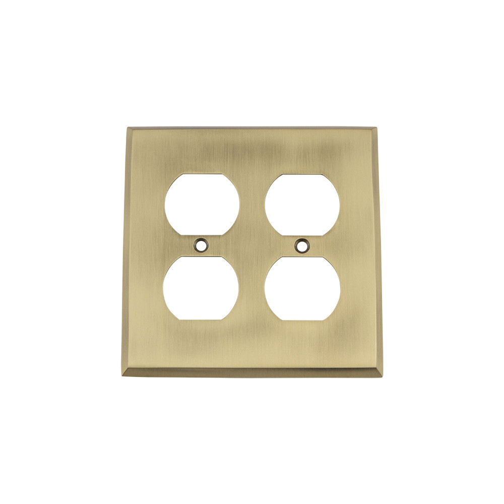 Photos - Socket York Nostalgic Warehouse NYKSWPLTD2 New  Luxury Solid Brass 2 Gang Double Duplex Wall Outlet Cover Antique Brass Wall Control 