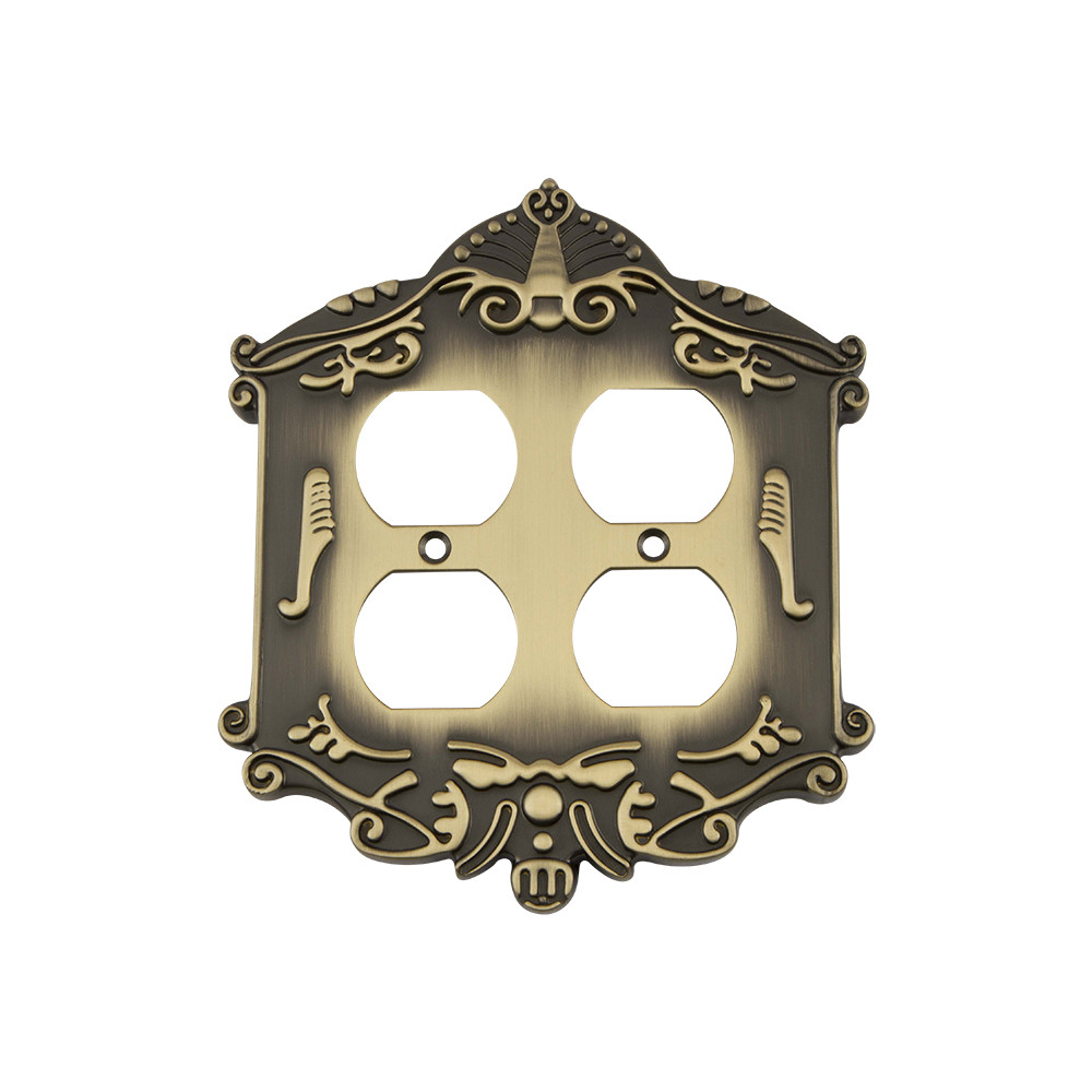 Photos - Socket Nostalgic Warehouse VICSWPLTD2 Victorian Double Duplex Wall Plate Antique Brass Wall Controls Wall Plates Outlet Plates 7197