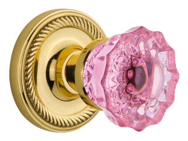 Photos - Door Handle CRYSTAL Nostalgic Warehouse Rope Single Dummy Door Knob with Pink  Knob - Polished Brass - 722567 722567 