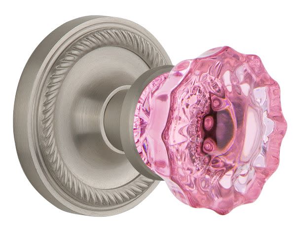 Photos - Door Handle CRYSTAL Nostalgic Warehouse Rope Single Dummy Door Knob with Pink  Knob - Satin Nickel - 722570 722570 