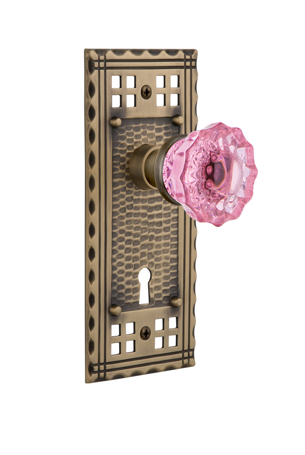 Photos - Door Handle Craftsman Nostalgic Warehouse  Single Dummy Door Knob with Pink Crystal Knob - Antique Brass - 722709 722709 