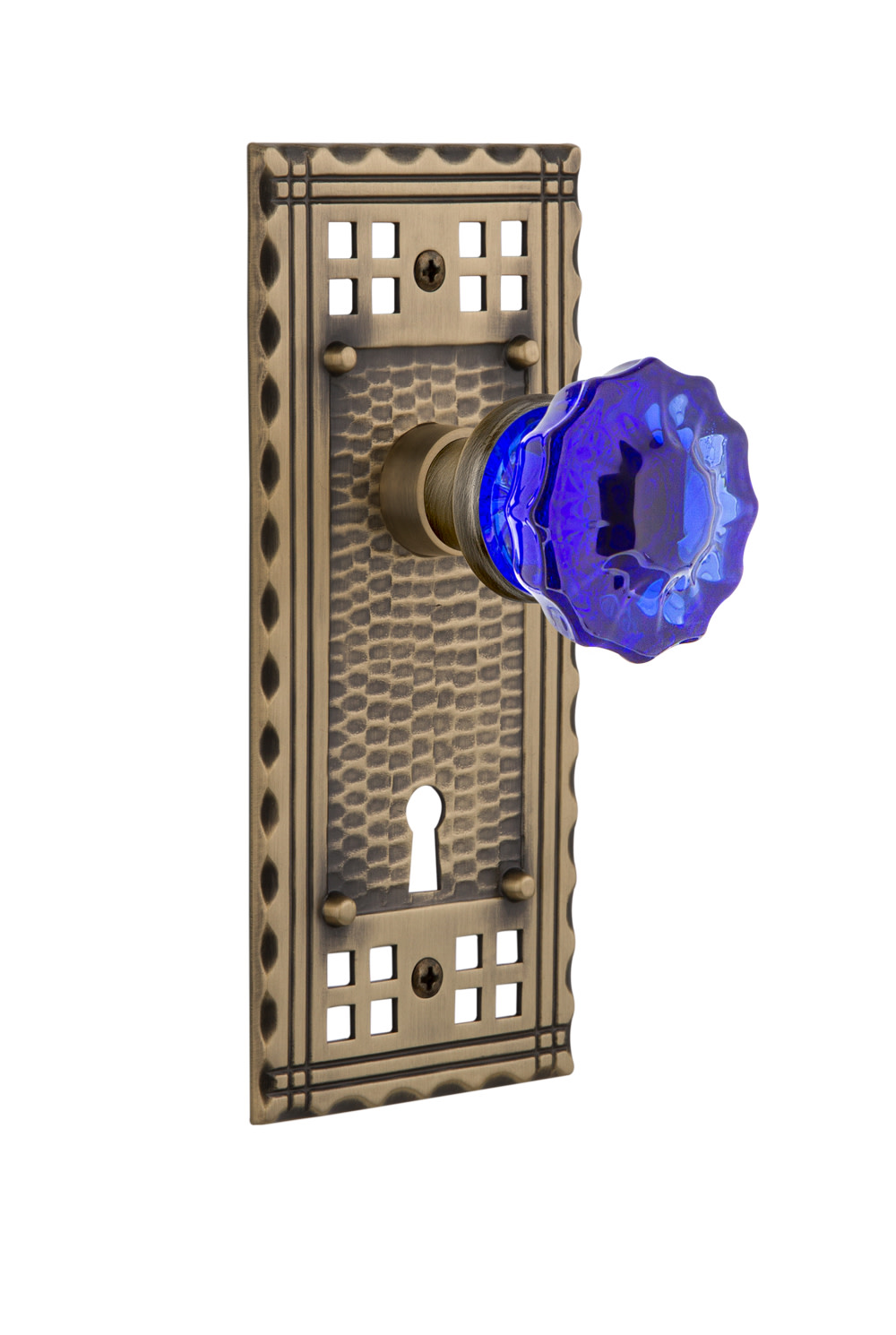 Photos - Door Handle Craftsman Nostalgic Warehouse  Single Dummy Door Knob with Cobalt Crystal Knob - Antique Brass - 722710 722710 