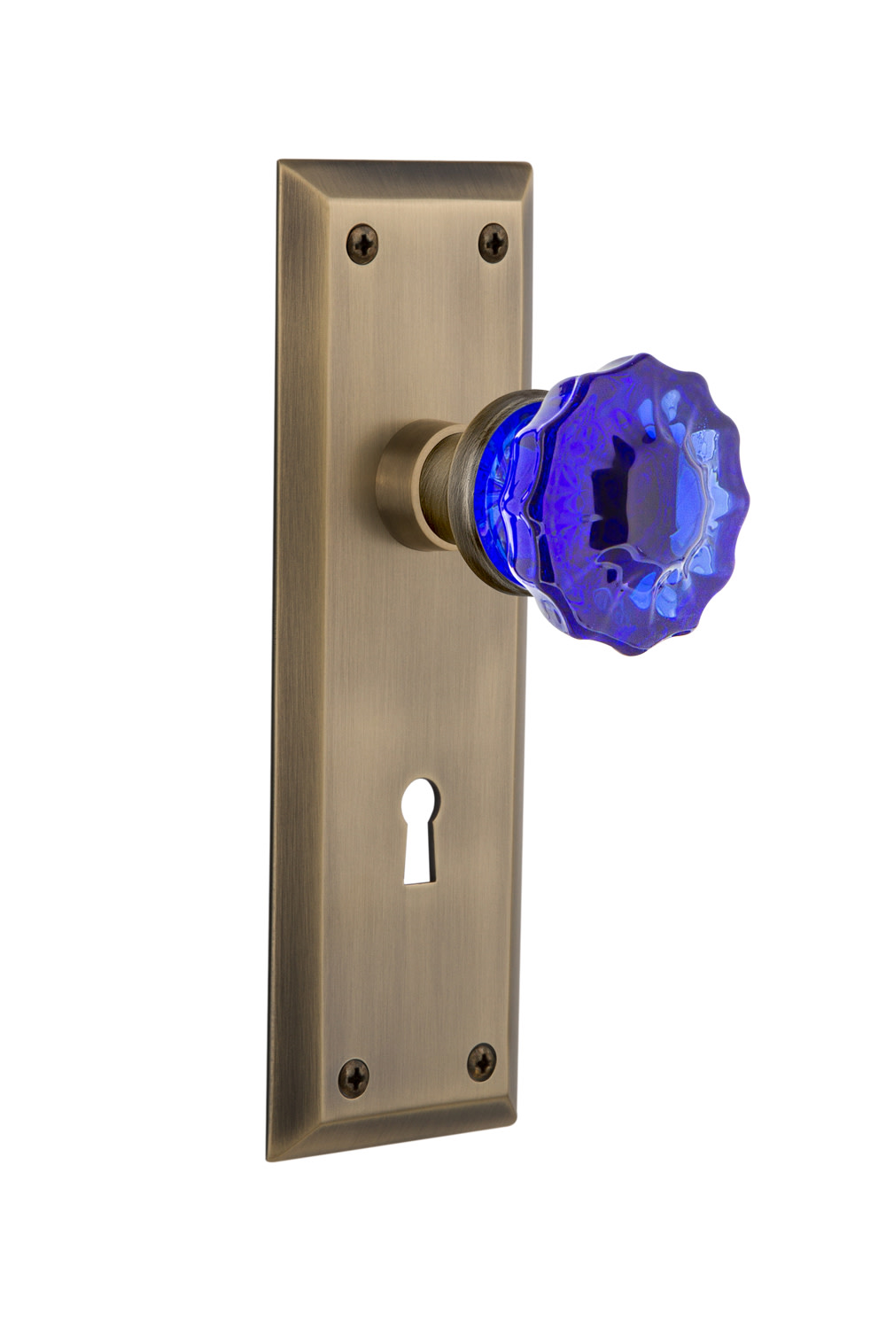 Photos - Door Lock York Nostalgic Warehouse NYKCRCMRT214KH New  Solid Brass Rose Vintage Retrofit Entry Door Knob Set with Cobalt Crystal Knob a 