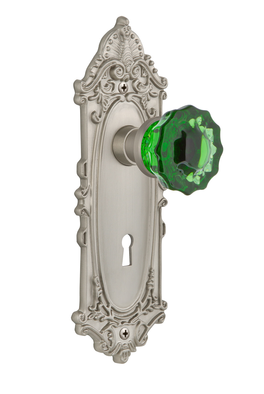 Photos - Door Lock Rose Nostalgic Warehouse VICCREMRT214KH Victorian Vintage Entry Door Retrofit with Emerald Crystal Knob and Decorative Skele