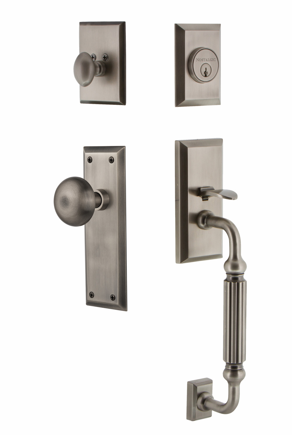 Photos - Interior Door York Nostalgic Warehouse NYKNYKESET234FG New  Solid Brass Sectional Single Cylinder Keyed Entry Handle Set with F Handle and 