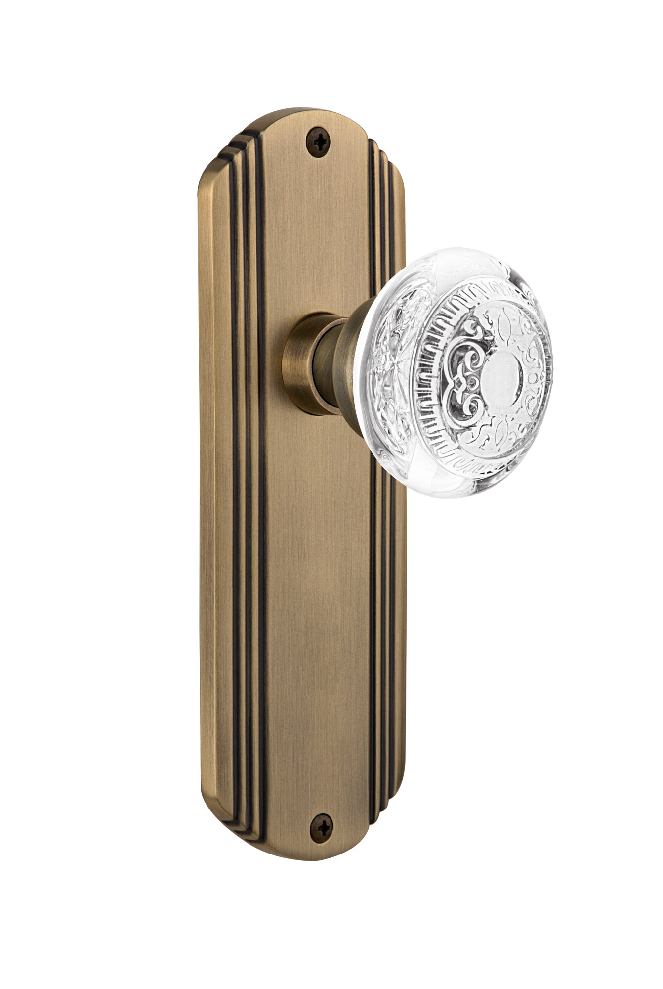Photos - Door Handle Vintage Nostalgic Warehouse  Crystal Egg and Dart Passage Door Knobset with Deco Rose - Antique Brass - 750172 750172 