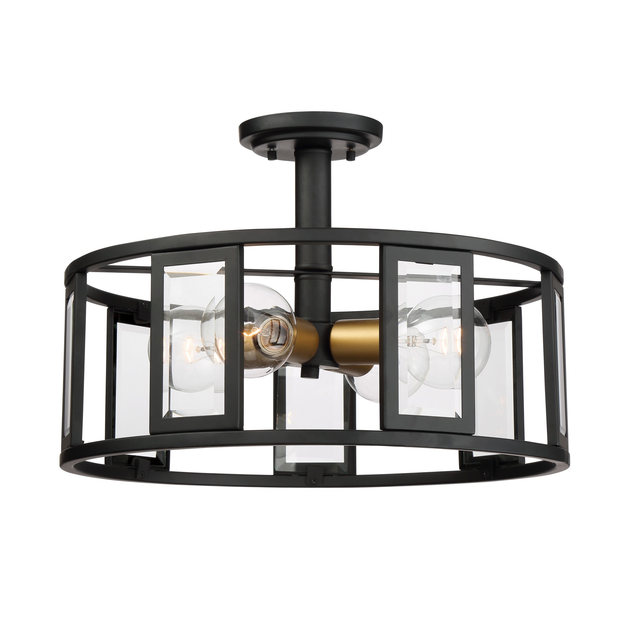 Photos - Chandelier / Lamp NuVo Lighting 60/6413 Payne 4 Light 17-1/8" Wide Semi-Flush Drum Ceiling Fixture with Clear Beveled Glass Shades Black Indoo 
