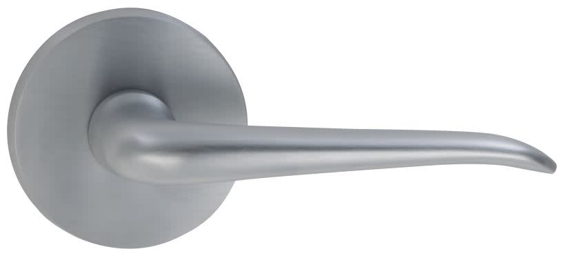 Omnia 42PR Privacy Door Lever Set with 42 Style Handle and Round Rose Satin Chrome Door Hardware Door Levers Privacy Door Levers
