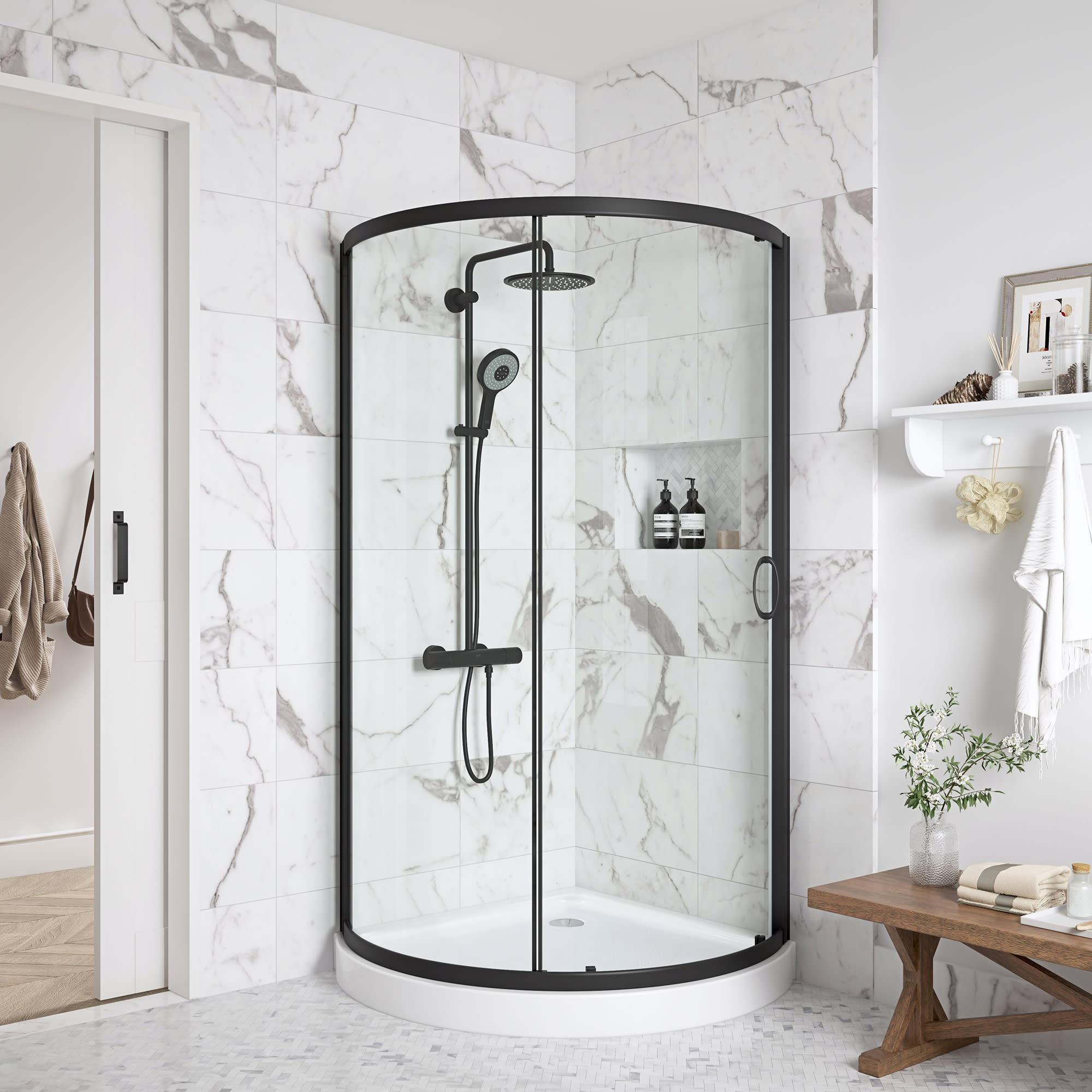 Photos - Shower Screen Ove Decors 15SKC-BREE32-AC Breeze 76-15/16" High x 32-1/8" Wide x 32-1/8" Deep Sliding Framed Shower Enclosure with Clear Gl 