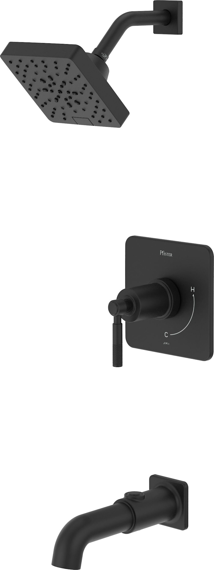 Pfister HLSSHW4 Hillstone Pressure Balance Tub/Shower with Square Multi-Function Showerhead 9" Shower Arm & Flange Matte Black Showers Tub and Shower