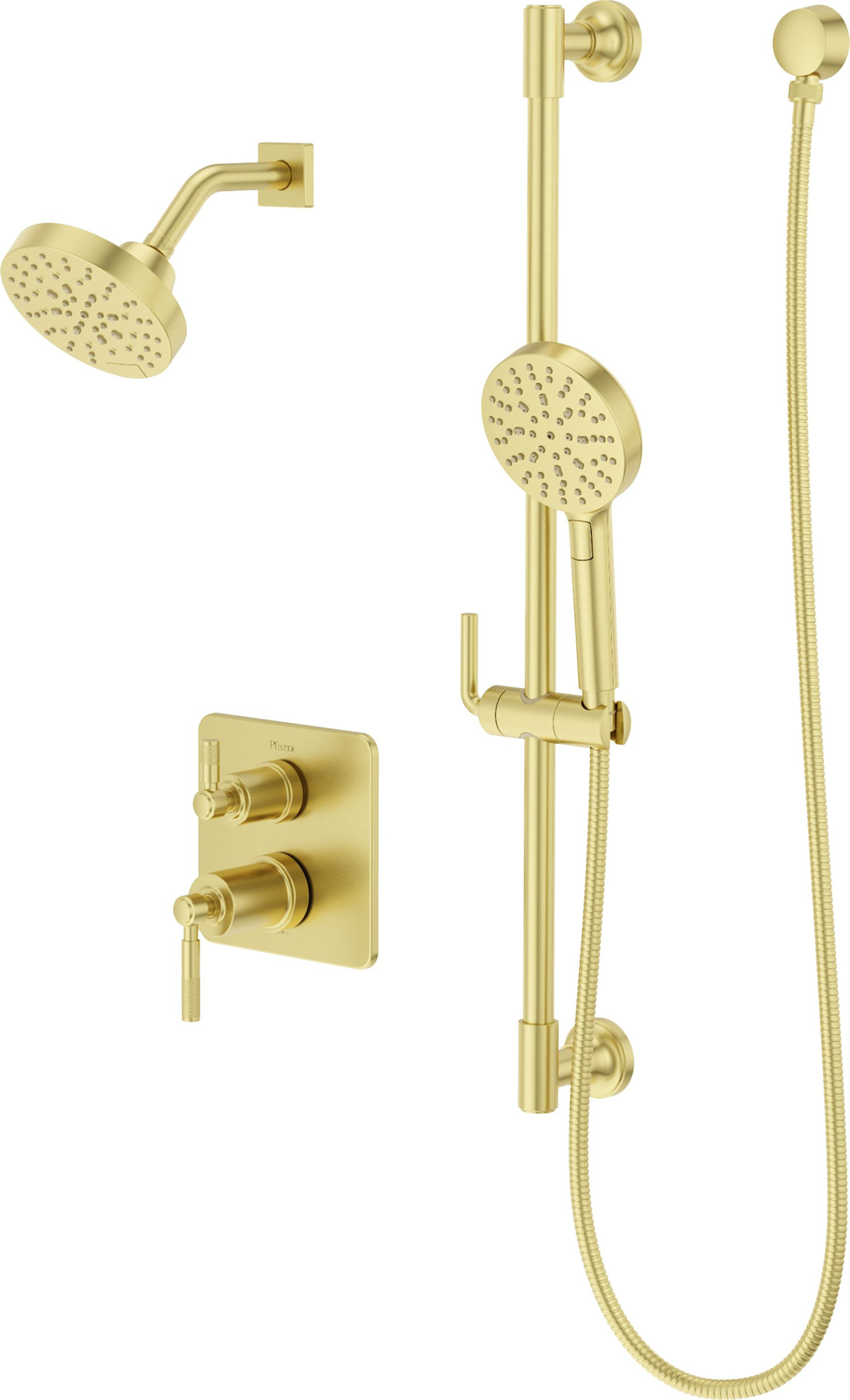 Pfister HLSSHW8 Hillstone Stacked Shower Trim with Round Multifunction Showerhead 9" Shower Arm & Flange Multifunction Hand Shower on Slidebar Kit