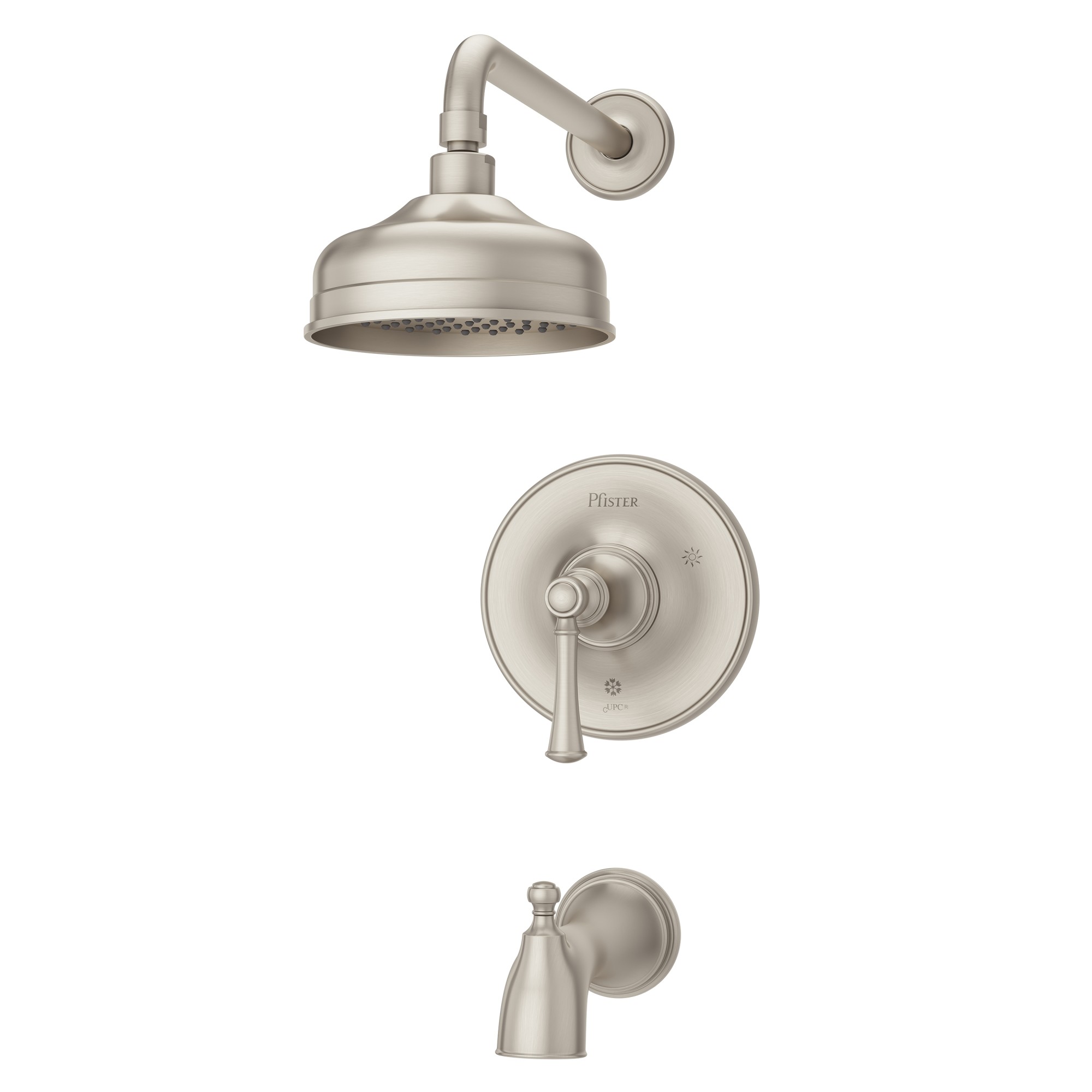 Pfister LG89-8TB Tisbury Tub and Shower Trim Package with Single Function Rain Shower Head Brushed Nickel Showers Tub and Shower Pressure Balanced