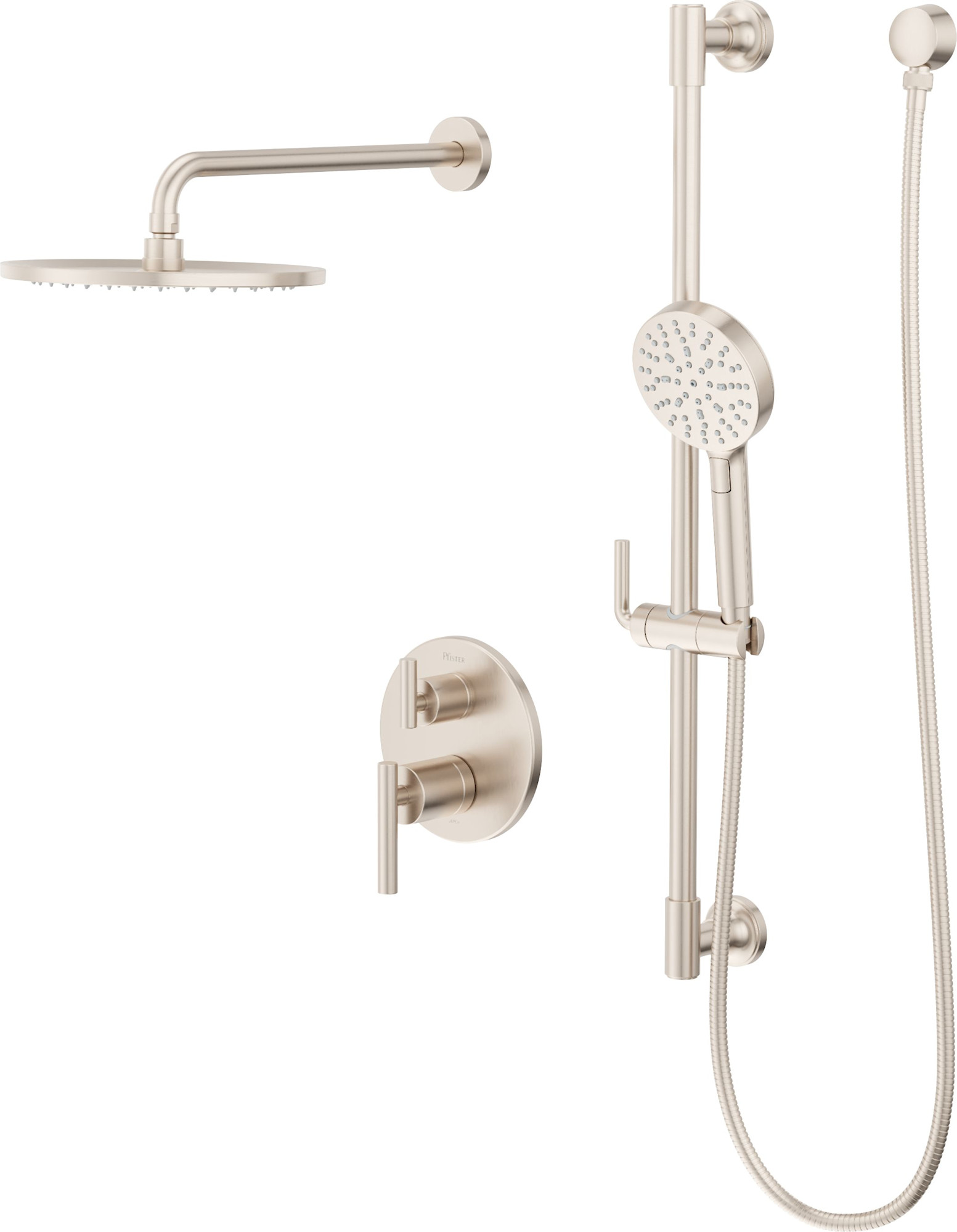 Pfister NCSHW6 Contempra Stacked Pressure Balance Trim with 10" Rainhead 18" Straight Shower Arm & Flange & Hand Shower on Slidebar Brushed Nickel