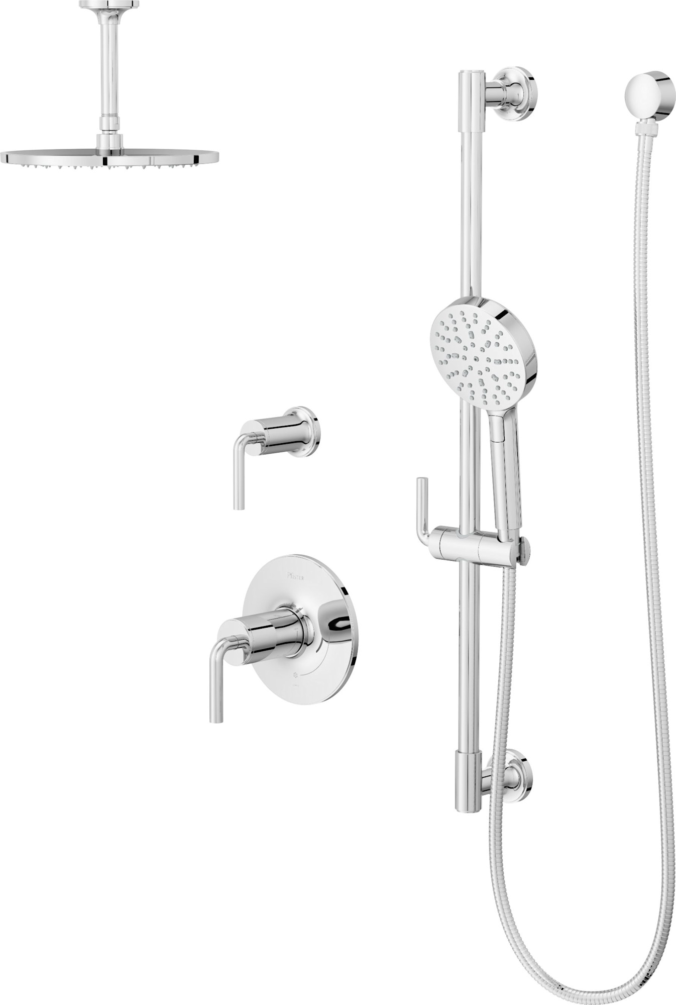 Pfister TNTSHW7 Tenet Pressure Balance Shower Trim & Diverter Trim with 12" Ceiling Rainhead with 6" Arm & Flange Multi-Function Hand Shower on