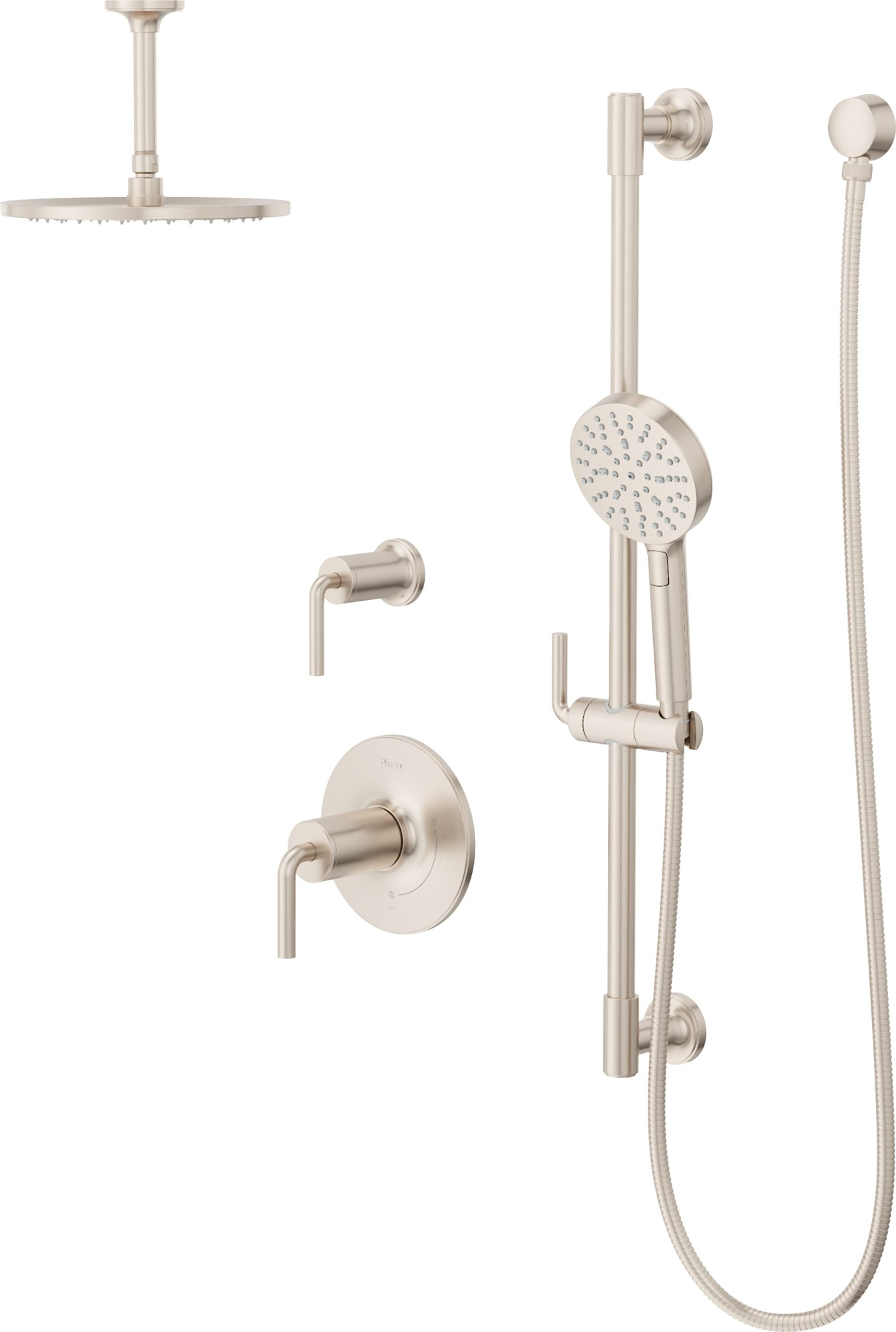 Pfister TNTSHW7 Tenet Pressure Balance Shower Trim & Diverter Trim with 12" Ceiling Rainhead with 6" Arm & Flange Multi-Function Hand Shower on