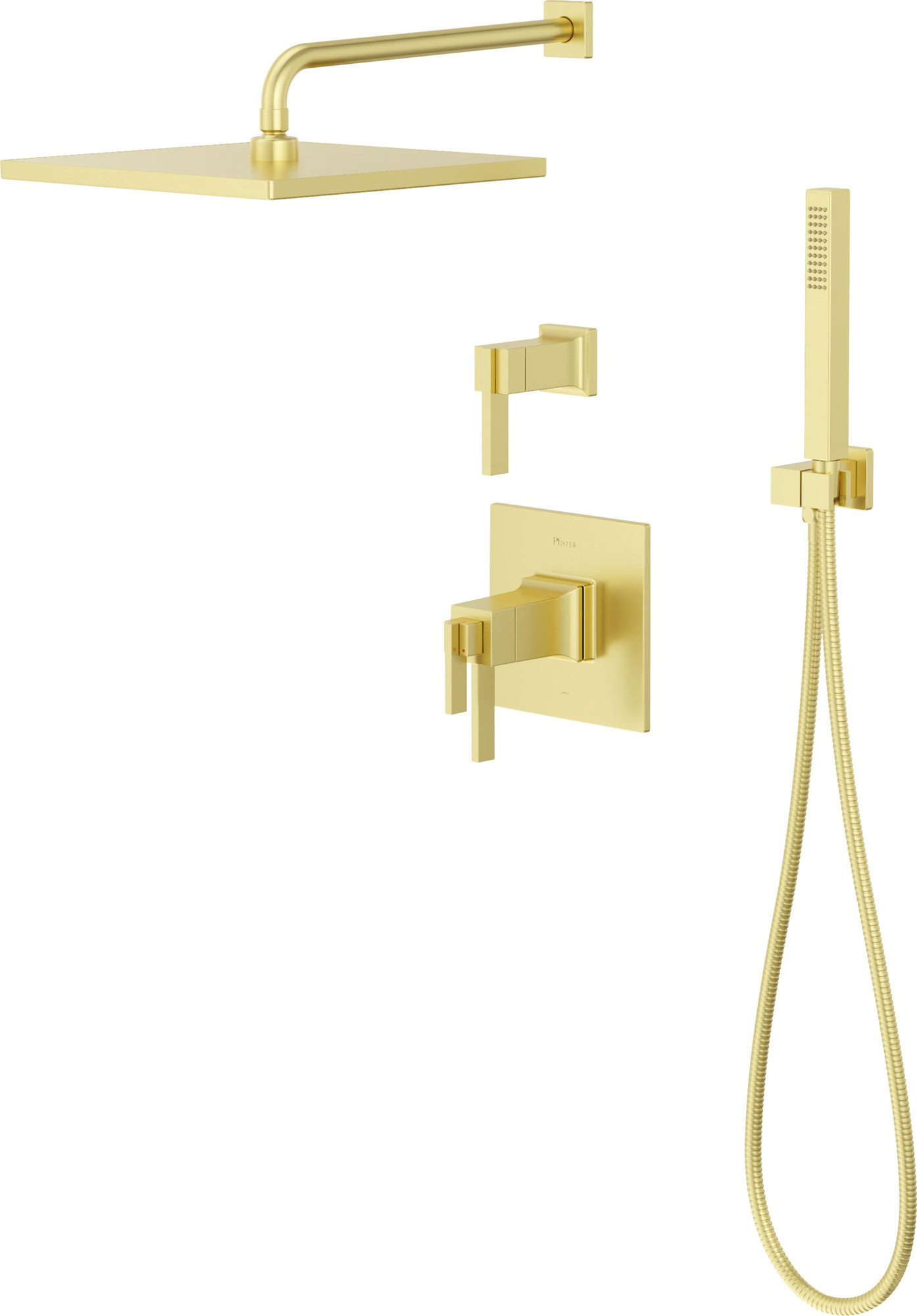 Pfister VRVSHW11 Verve Therm Shower Trim with Diverter 10" Rainhead 18" Straight Shower Arm & Flange Hand Shower Wand Drop ElbowithHook Brushed