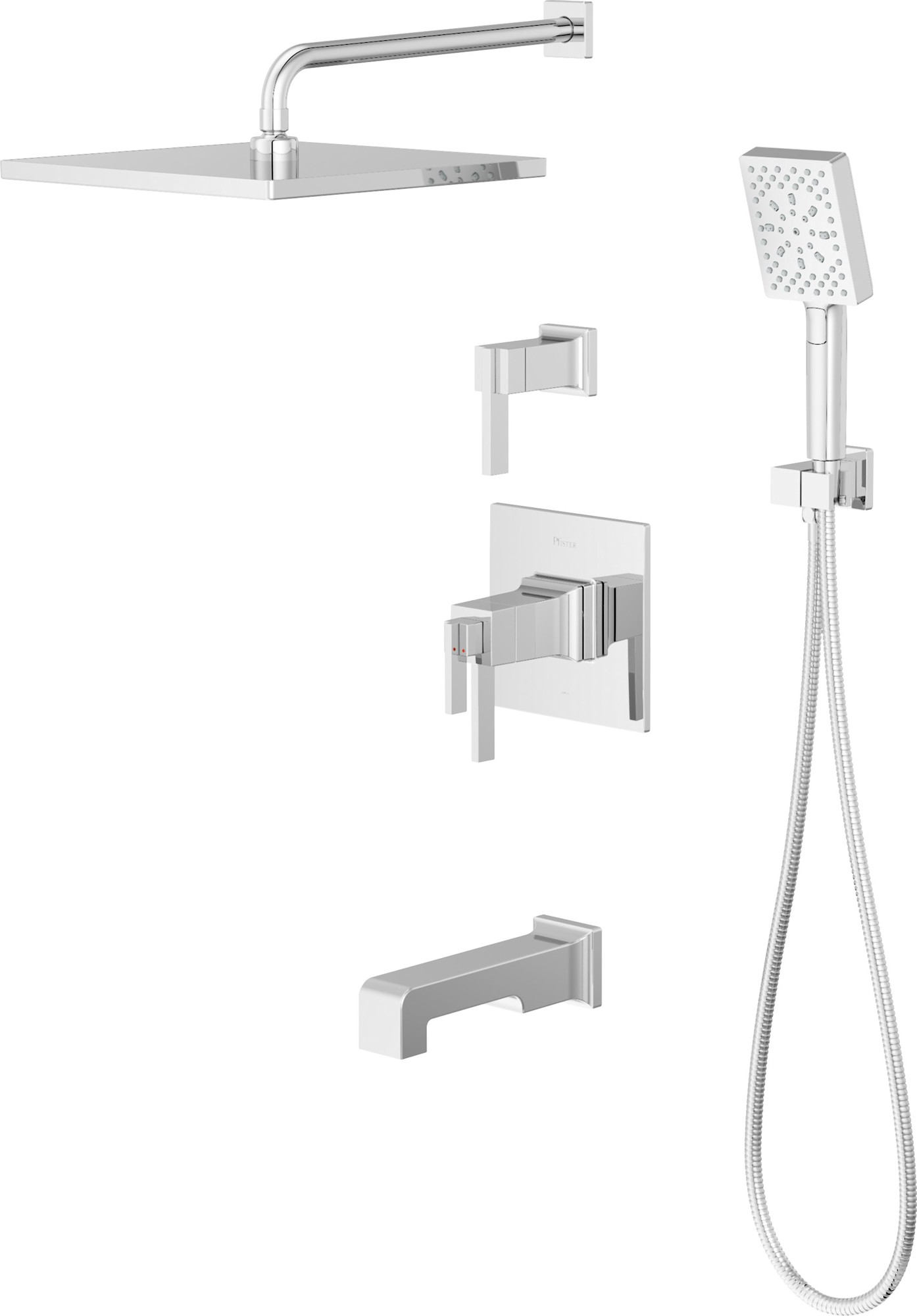 Pfister VRVSHW15 Verve Therm Tub/Shower & Diverter Trim with 10" Rainhead 18" Straight Shower Arm & Flange Multi-function Hand Shower Drop Elbow