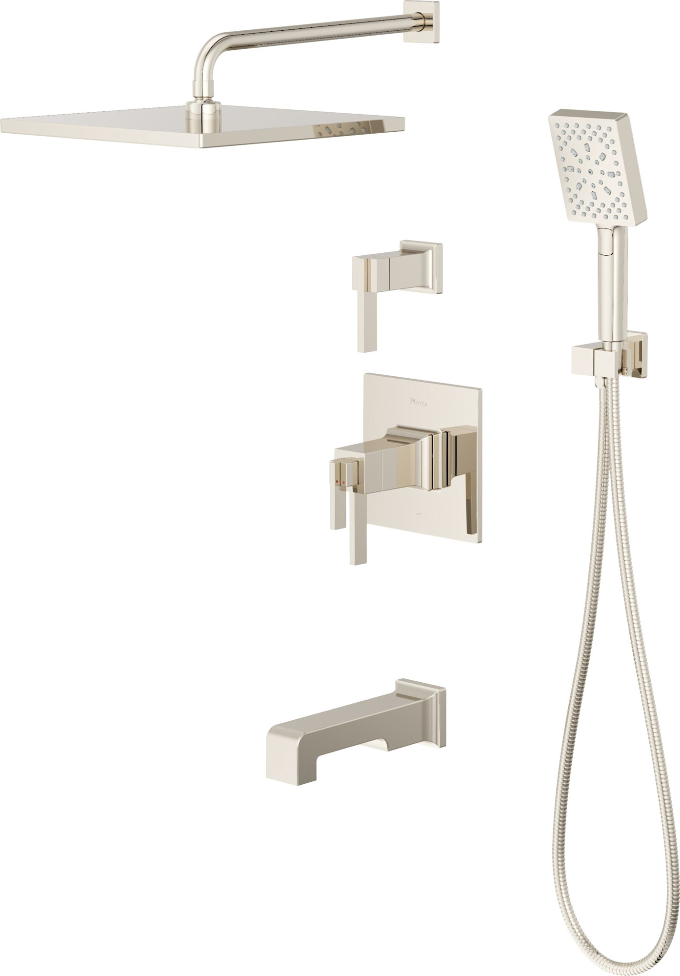 Pfister VRVSHW15 Verve Therm Tub/Shower & Diverter Trim with 10" Rainhead 18" Straight Shower Arm & Flange Multi-function Hand Shower Drop Elbow